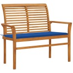 vidaXL Bancă grădină, pernă albastru regal, 112 cm, lemn masiv tec