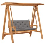 vidaXL Balansoar cu pernă gri, 170 cm, lemn masiv tec