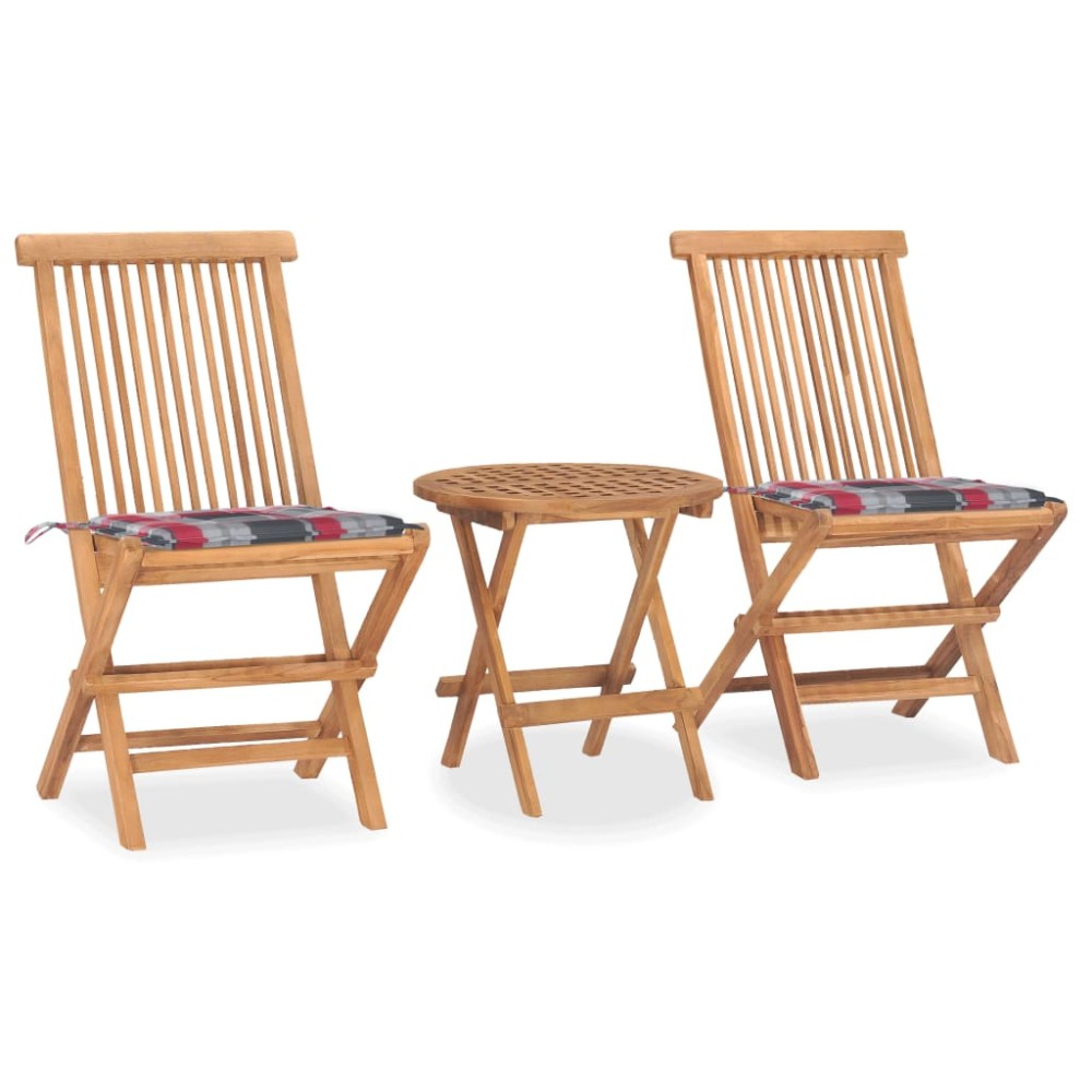 vidaXL Set mobilier exterior pliabil cu pernă, 3 piese, lemn masiv tec