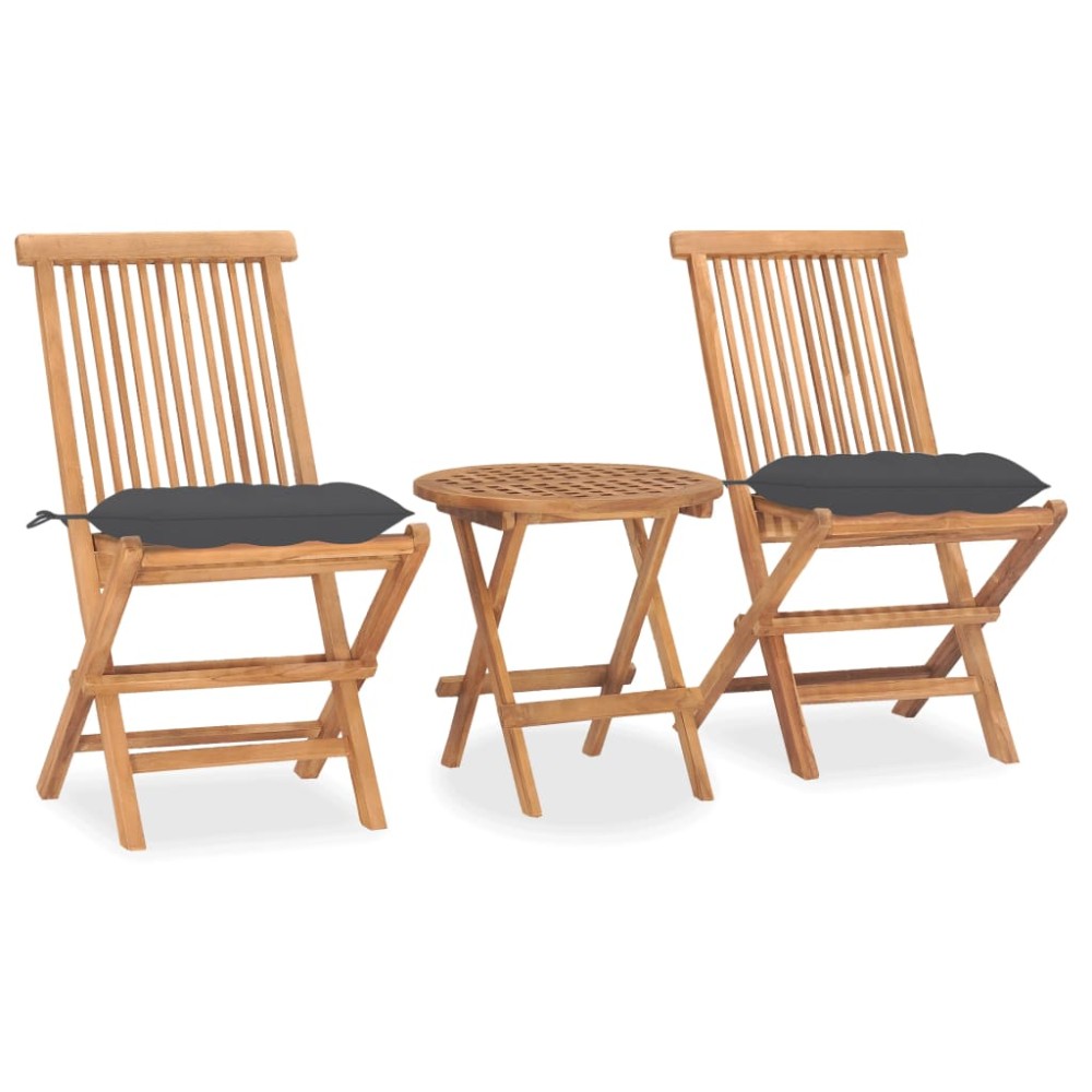 vidaXL Set mobilier exterior pliabil cu perne, 3 piese, lemn masiv tec