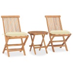 vidaXL Set mobilier pliabil exterior cu perne, 3 piese, lemn masiv tec vidaXL Set mobilier pliabil exterior cu perne, 3 piese, lemn masiv tec