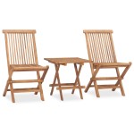 vidaXL Set mobilier exterior pliabil cu perne, 3 piese, lemn masiv tec