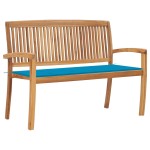 vidaXL Bancă de grădină stivuibilă cu pernă, 128,5 cm, lemn masiv tec