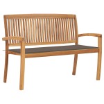vidaXL Bancă de grădină stivuibilă cu pernă, 128,5 cm, lemn masiv tec