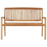 vidaXL Bancă de grădină stivuibilă cu pernă, 128,5 cm, lemn masiv tec