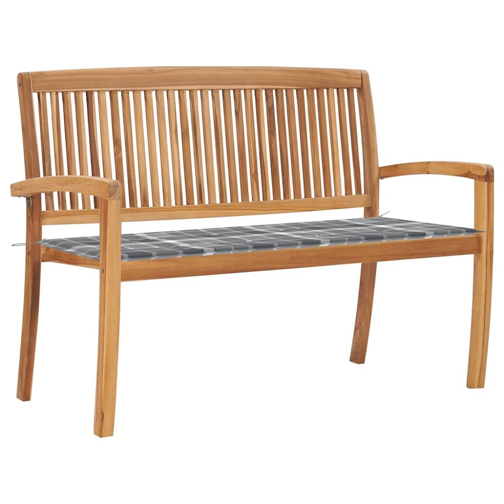 vidaXL Bancă de grădină stivuibilă cu pernă, 128,5 cm, lemn masiv tec