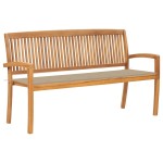 vidaXL Bancă de grădină stivuibilă cu pernă, 159 cm, lemn masiv de tec