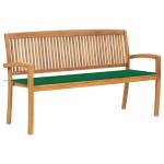vidaXL Bancă de grădină stivuibilă cu pernă, 159 cm, lemn masiv de tec