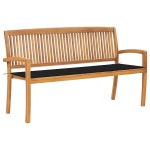vidaXL Bancă de grădină stivuibilă cu pernă, 159 cm, lemn masiv de tec