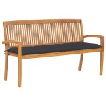 vidaXL Bancă de grădină stivuibilă cu pernă, 159 cm, lemn masiv de tec