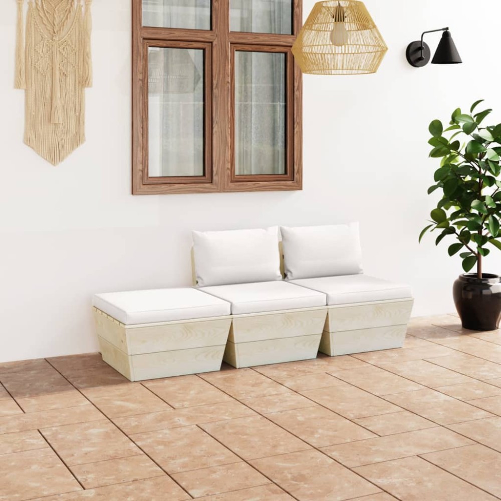 vidaXL Set mobilier grădină din paleți, cu perne, 3 piese, lemn molid