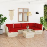 vidaXL Set mobilier grădină din paleți, 7 piese, cu perne, lemn molid vidaXL Set mobilier grădină din paleți, 7 piese, cu perne, lemn molid