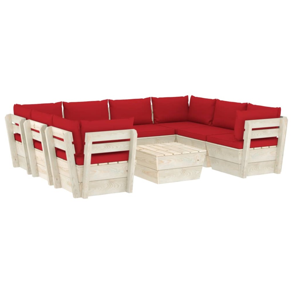 vidaXL Set mobilier grădină paleți, 9 piese, cu perne, lemn de molid