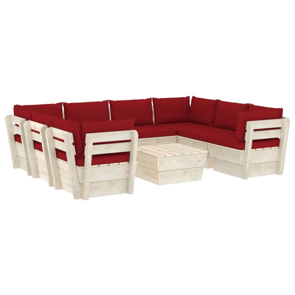 vidaXL Set mobilier grădină din paleți, 9 piese, cu perne, lemn molid
