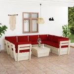 vidaXL Set mobilier grădină din paleți, 9 piese, cu perne, lemn molid vidaXL Set mobilier grădină din paleți, 9 piese, cu perne, lemn molid