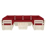 vidaXL Set mobilier grădină din paleți, 9 piese, cu perne, lemn molid vidaXL Set mobilier grădină din paleți, 9 piese, cu perne, lemn molid