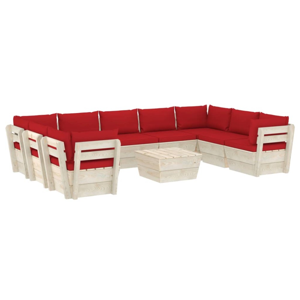 vidaXL Set mobilier grădină paleți, 10 piese, cu perne, lemn de molid