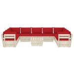 vidaXL Set mobilier grădină paleți, 10 piese, cu perne, lemn de molid vidaXL Set mobilier grădină paleți, 10 piese, cu perne, lemn de molid
