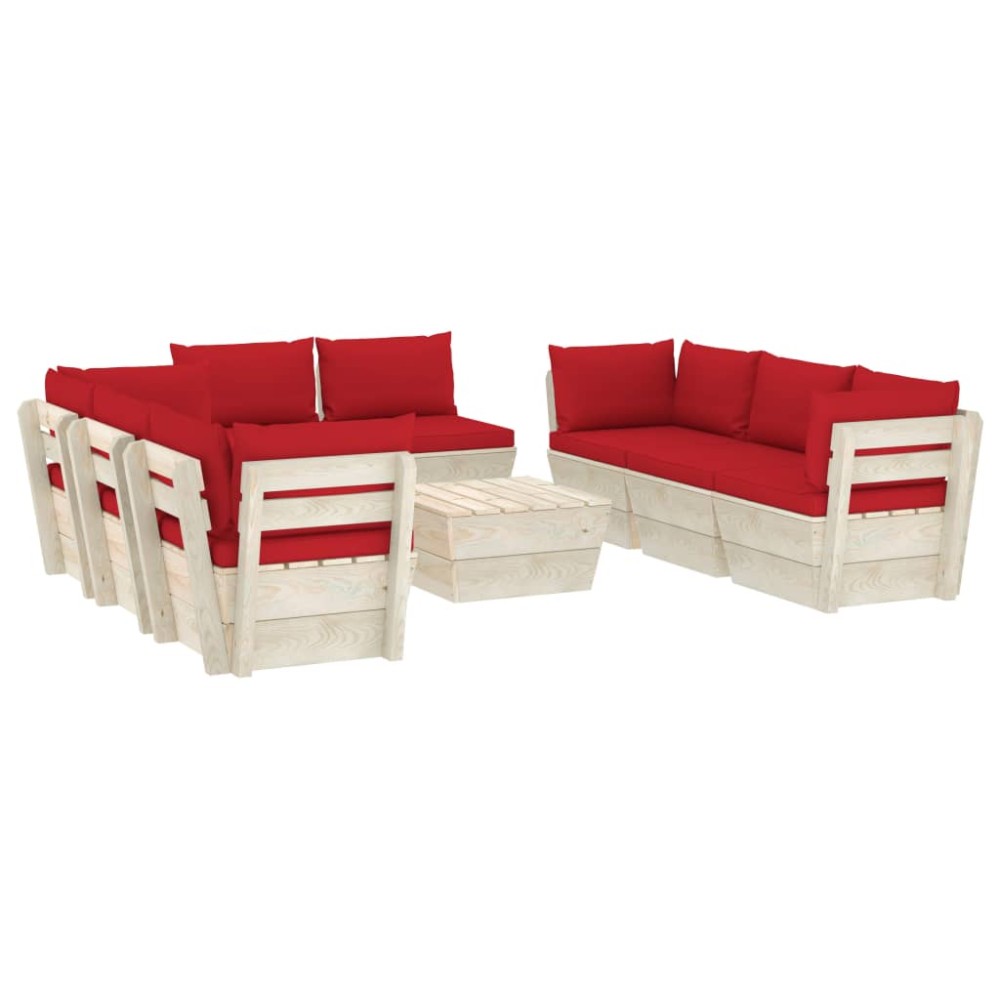 vidaXL Set mobilier grădină paleți, 9 piese, cu perne, lemn de molid