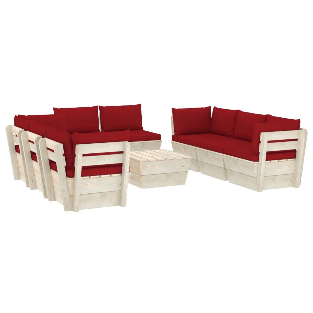vidaXL Set mobilier grădină paleți, 9 piese, cu perne, lemn de molid