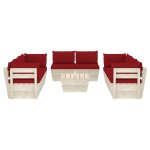 vidaXL Set mobilier grădină paleți, 9 piese, cu perne, lemn de molid vidaXL Set mobilier grădină paleți, 9 piese, cu perne, lemn de molid