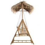 vidaXL Balansoar 2 locuri, frunze de palmier și pernă, 202 cm, bambus vidaXL Balansoar 2 locuri, frunze de palmier și pernă, 202 cm, bambus