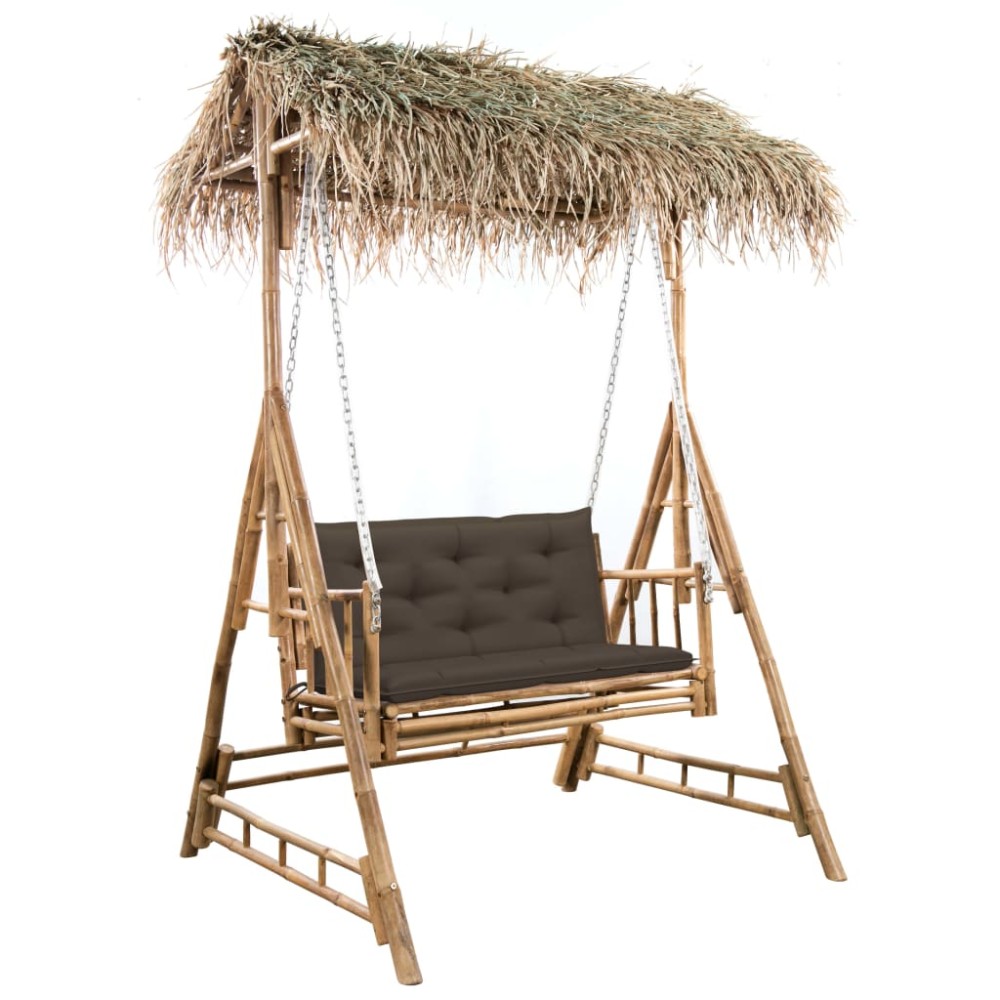 vidaXL Balansoar cu 2 locuri, frunze palmier și pernă, 202 cm, bambus