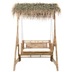vidaXL Balansoar cu 2 locuri, frunze palmier și pernă, 202 cm, bambus vidaXL Balansoar cu 2 locuri, frunze palmier și pernă, 202 cm, bambus