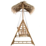 vidaXL Balansoar cu 2 locuri, frunze palmier și pernă, 202 cm, bambus vidaXL Balansoar cu 2 locuri, frunze palmier și pernă, 202 cm, bambus