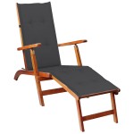 vidaXL Șezlong exterior, suport picioare și pernă, lemn masiv acacia vidaXL Șezlong exterior, suport picioare și pernă, lemn masiv acacia