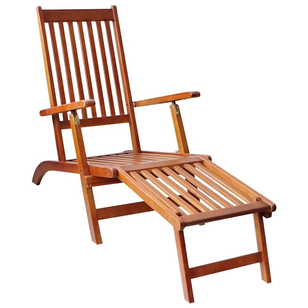vidaXL Șezlong de exterior, suport picioare și pernă, lemn de acacia