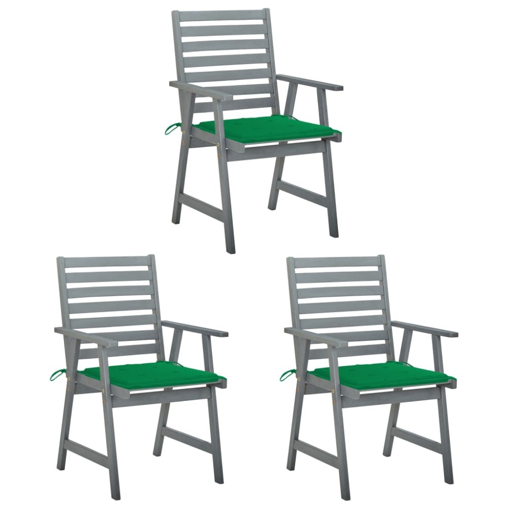 vidaXL Scaune de masă de exterior, 3 buc., cu perne, lemn masiv acacia