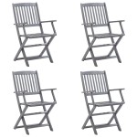 vidaXL Scaune pliabile de exterior cu perne, 4 buc., lemn masiv acacia