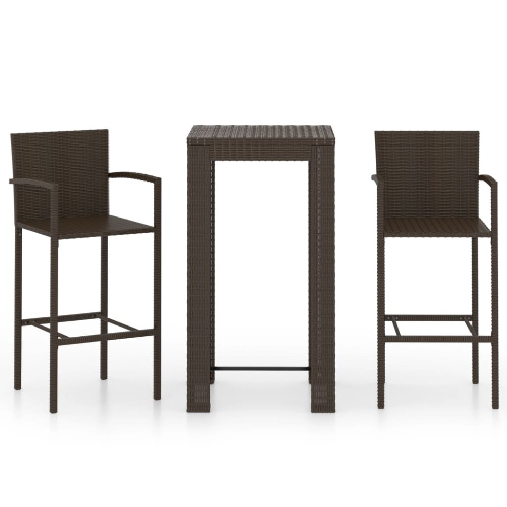 vidaXL Set bar exterior cu cotieră, 3 piese, maro, poliratan