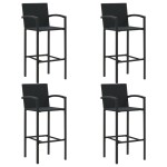 vidaXL Set bar exterior cu cotieră, 5 piese, negru, poliratan