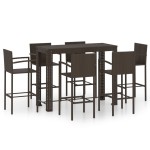 vidaXL Set bar exterior cu cotieră, 7 piese, maro, poliratan