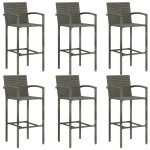 vidaXL Set bar exterior cu cotieră, 7 piese, gri, poliratan
