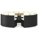 vidaXL Set mobilier de grădină cu perne, 9 piese, negru, poliratan