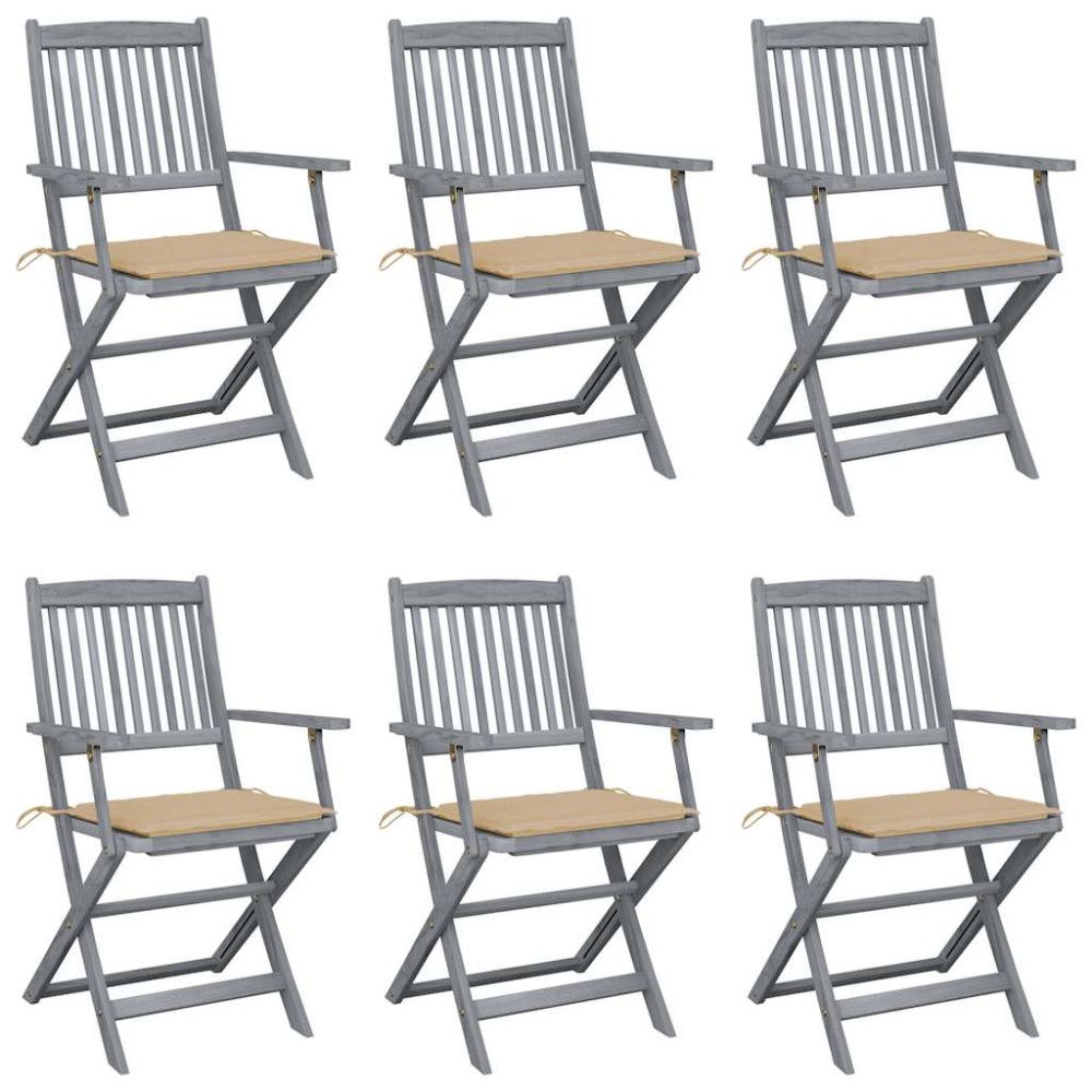 vidaXL Scaune pliante de exterior cu perne 6 buc. lemn masiv de acacia