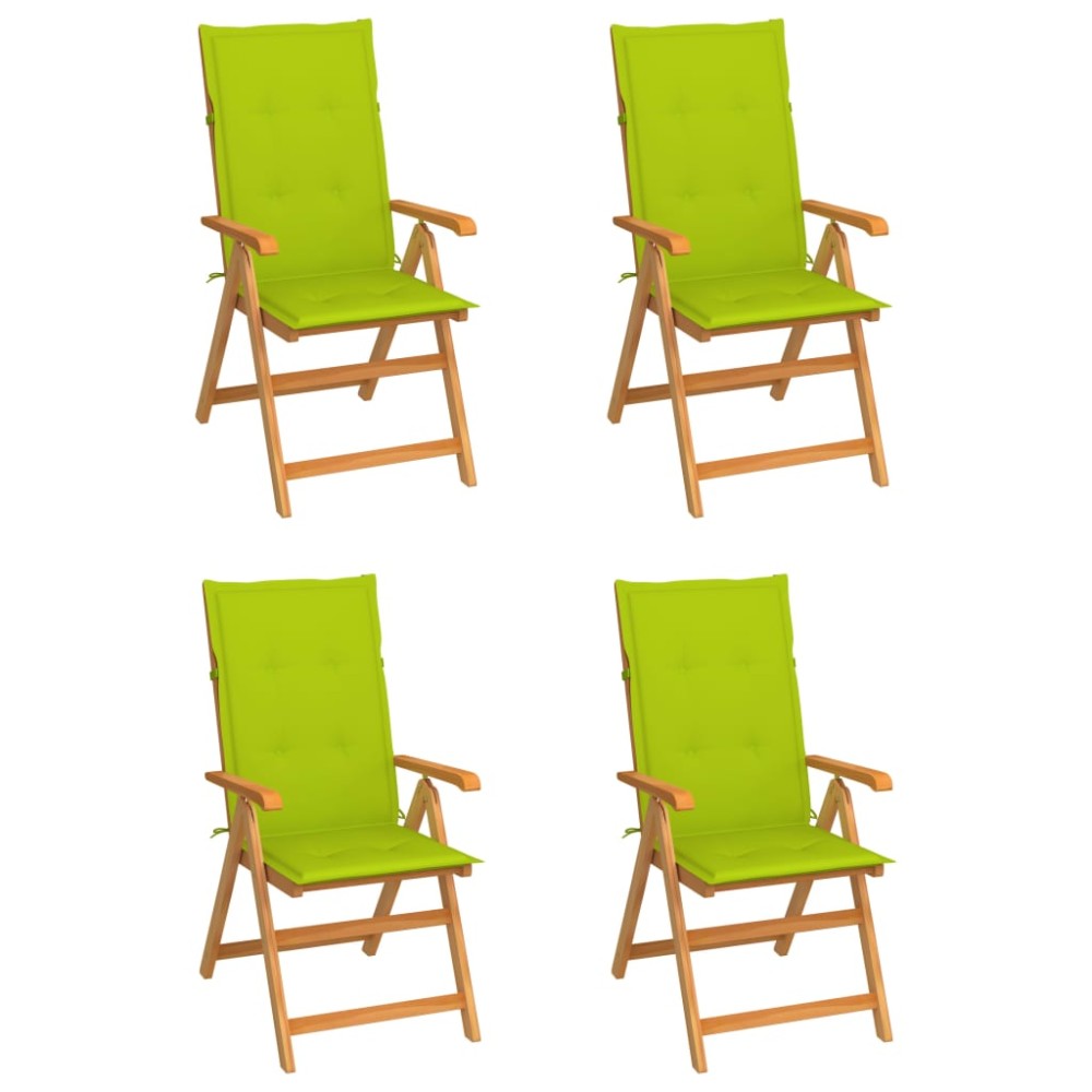 vidaXL Scaune grădină cu perne verde aprins, 4 buc., lemn masiv de tec