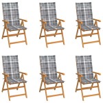vidaXL Scaune de grădină cu perne, 6 buc, gri, carouri, lemn masiv tec vidaXL Scaune de grădină cu perne, 6 buc, gri, carouri, lemn masiv tec