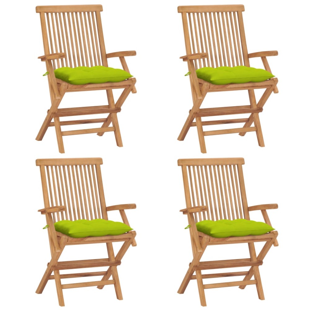 vidaXL Scaune grădină cu perne, 4 buc., verde, lemn masiv tec