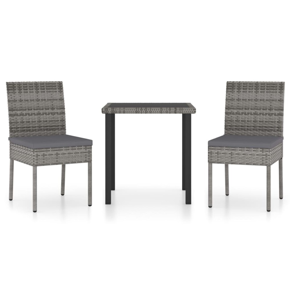 vidaXL Set mobilier de grădină, 3 piese, gri, poliratan