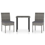 vidaXL Set mobilier de grădină, 3 piese, gri, poliratan