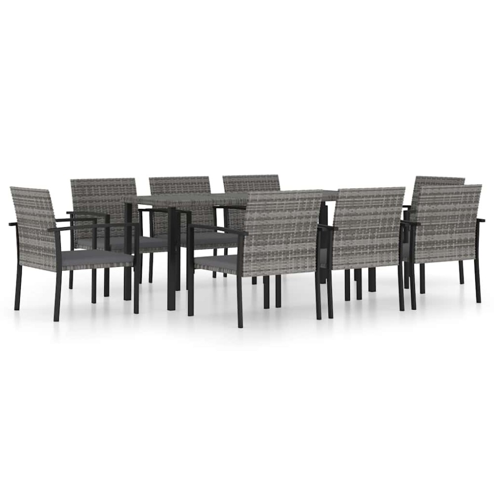 vidaXL Set mobilier de masă pentru grădină, 9 piese, gri, poliratan