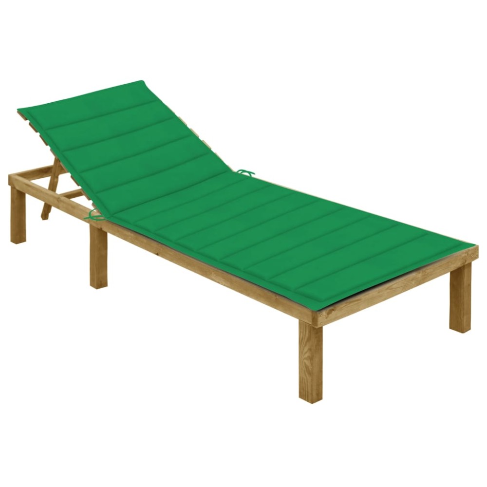 vidaXL Șezlong cu pernă verde, lemn de pin tratat