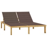 vidaXL Șezlong dublu cu perne gri taupe, lemn de pin tratat vidaXL Șezlong dublu cu perne gri taupe, lemn de pin tratat