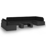 vidaXL Set mobilier de grădină, cu perne, 8 piese, negru, poliratan