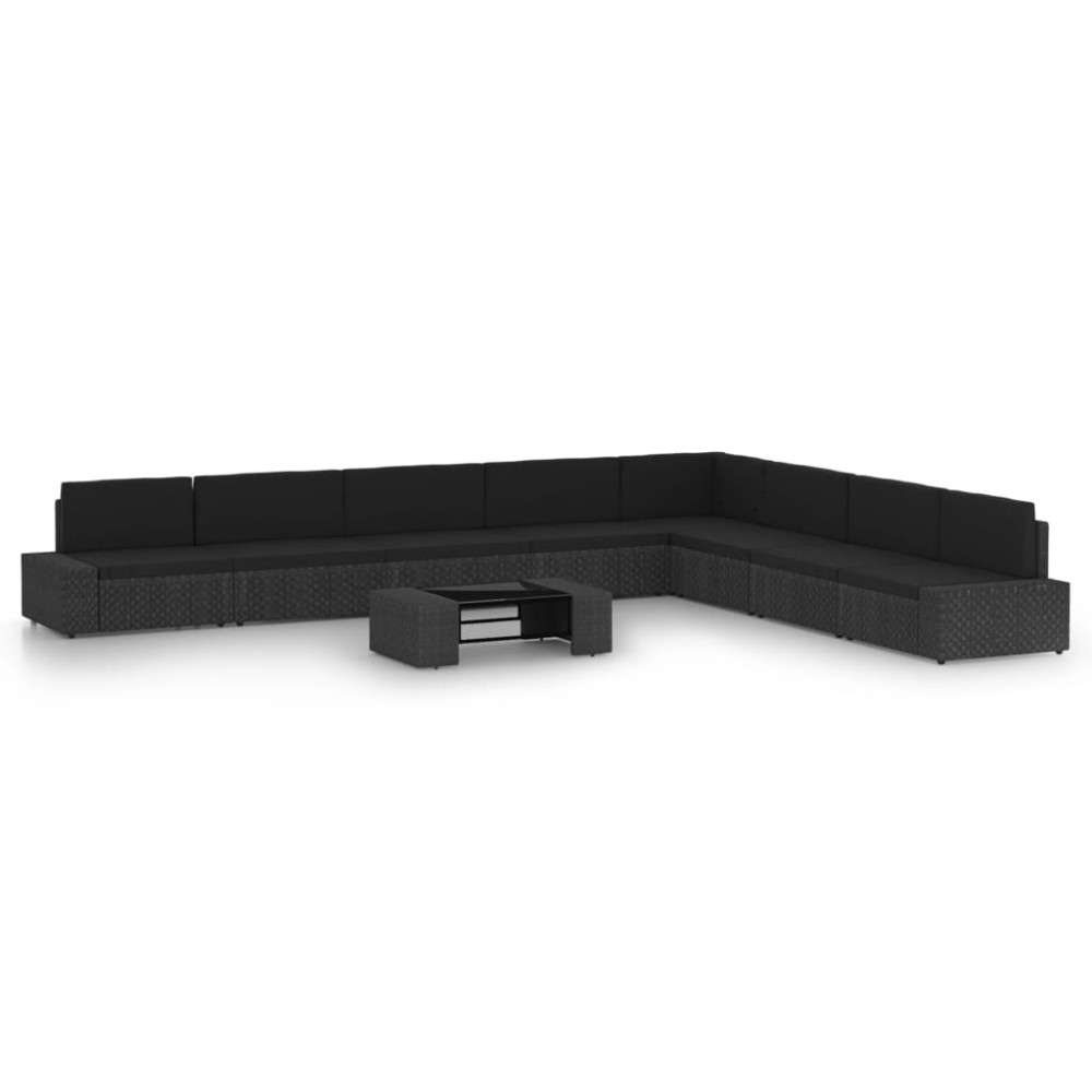 vidaXL Set mobilier de grădină, 9 piese, negru, poliratan
