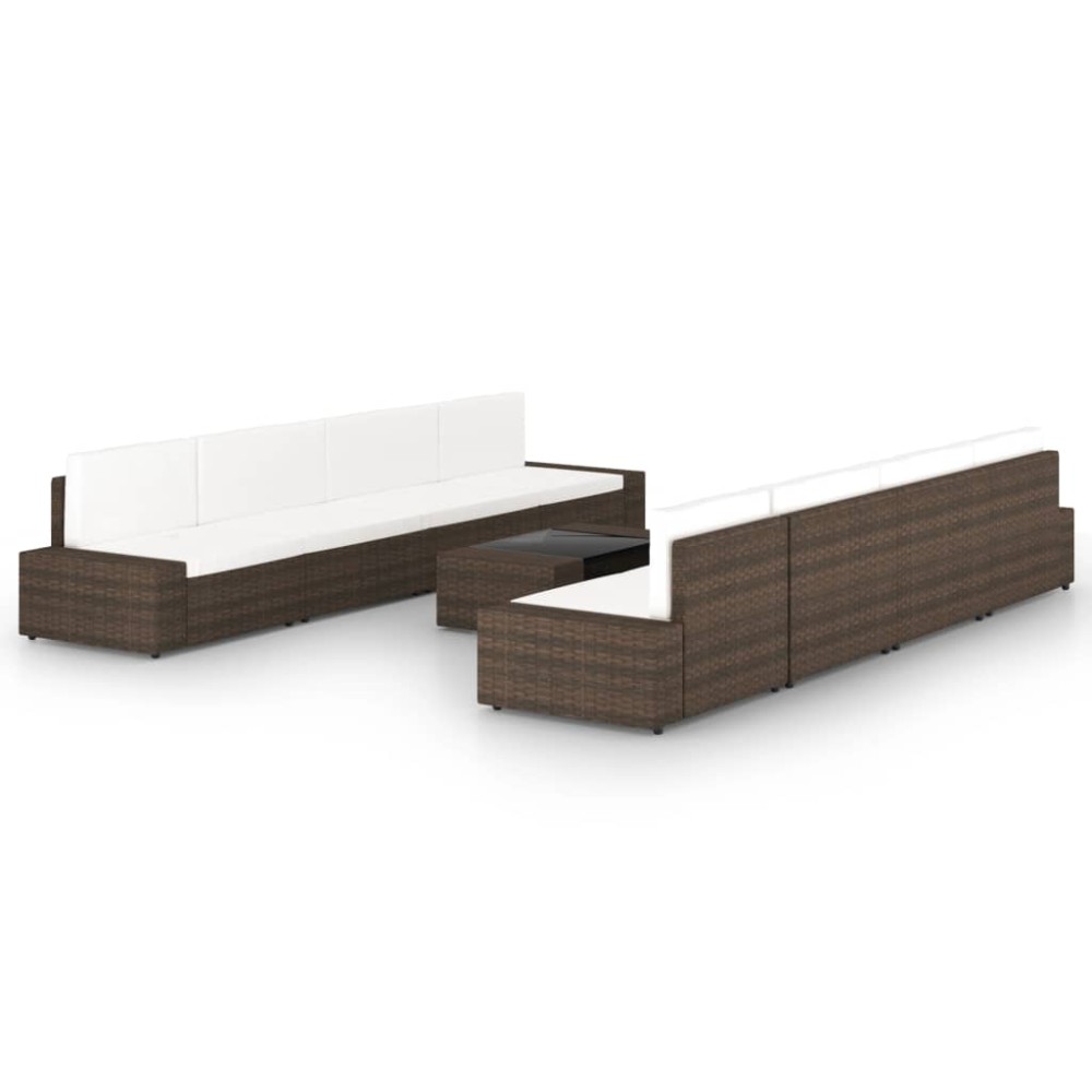 vidaXL Set mobilier de grădină cu perne, 9 piese, maro, poliratan